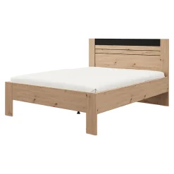 Letto Matrimoniale Marrone Rovere Nodi Nero Dimensione Materasso 160x200 cm Testata Dettaglio Rigato, Peso Supportato 200 kg - Kabale