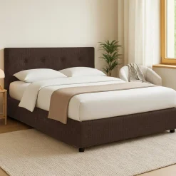 Letti Contenitore > Dmora Letto Matrimoniale Sfoderabile Contenitore, Dimensione Materasso 160x190 cm - Fasanella Marrone