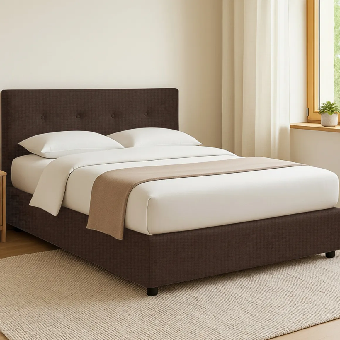 Letto Matrimoniale Marrone Sfoderabile Contenitore, Dimensione Materasso 160x200 cm - Melilli