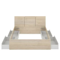 Letti Matrimoniali > Dmora Letto matrimoniale moderno bianco e rovere 205x266cm - Alina Marrone, Bianco Rovere