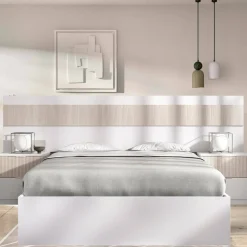 Letti Matrimoniali > Dmora Letto matrimoniale moderno bianco e rovere 205x266cm struttura in legno - Aral Marrone, Bianco Rovere