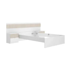 Letti Matrimoniali > Dmora Letto matrimoniale moderno bianco e rovere 205x266cm struttura in legno - Aral Marrone, Bianco Rovere