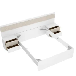 Letti Matrimoniali > Dmora Letto matrimoniale moderno bianco e rovere 205x266cm struttura in legno - Aral Marrone, Bianco Rovere