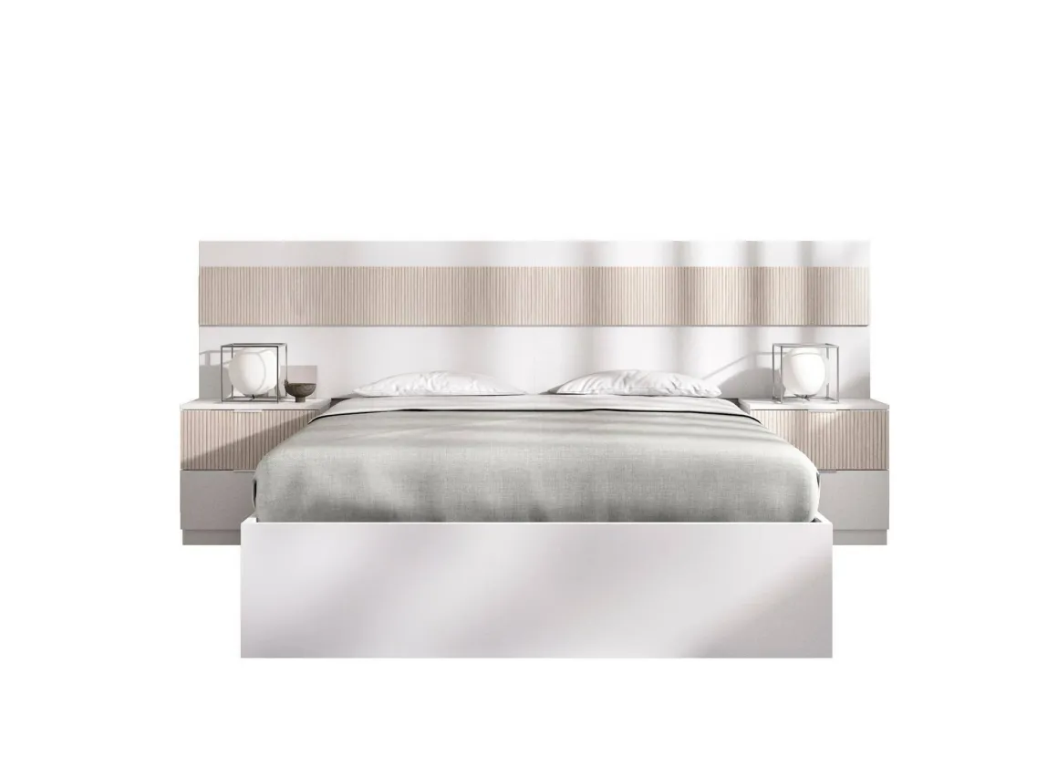Letti Matrimoniali > Dmora Letto matrimoniale moderno bianco e rovere 205x266cm struttura in legno - Aral Marrone, Bianco Rovere