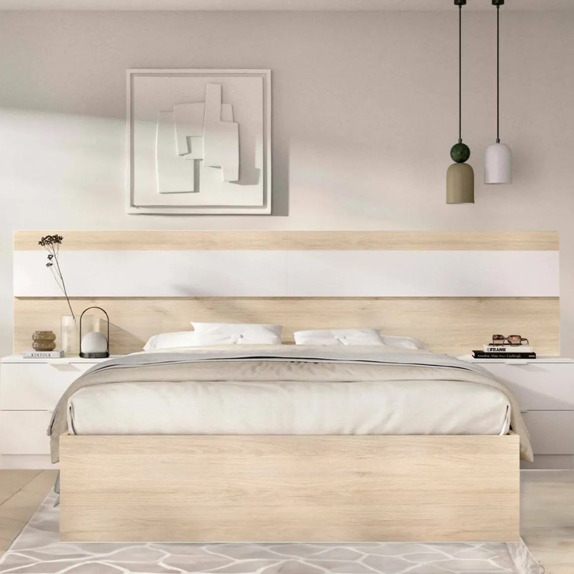 Letto matrimoniale moderno rovere e bianco 205x266cm - Haima