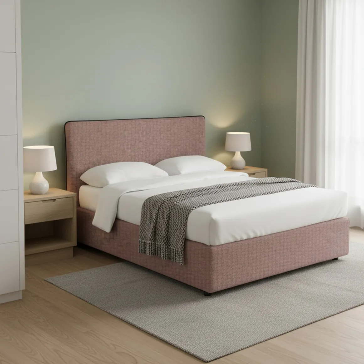 Letto Matrimoniale Rosa Antico Sfoderabile Contenitore, Dimensione Materasso 160x200 cm - Peia