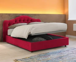 Letto Matrimoniale Rosso Materasso Incluso Sfoderabile, Contenitore Made in Italy - Alfer