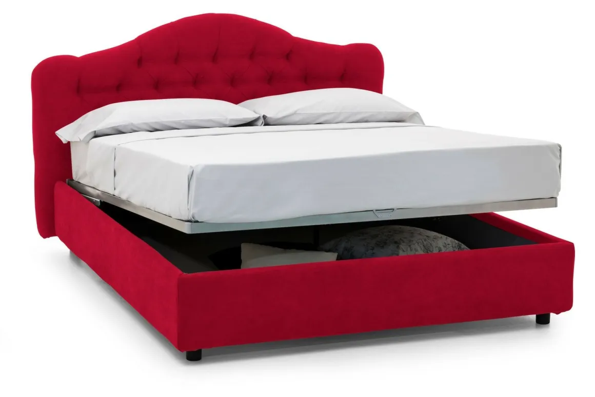 Letto Matrimoniale Rosso Sfoderabile Contenitore, Dimensione Materasso 160x200 cm Made in Italy - Aly