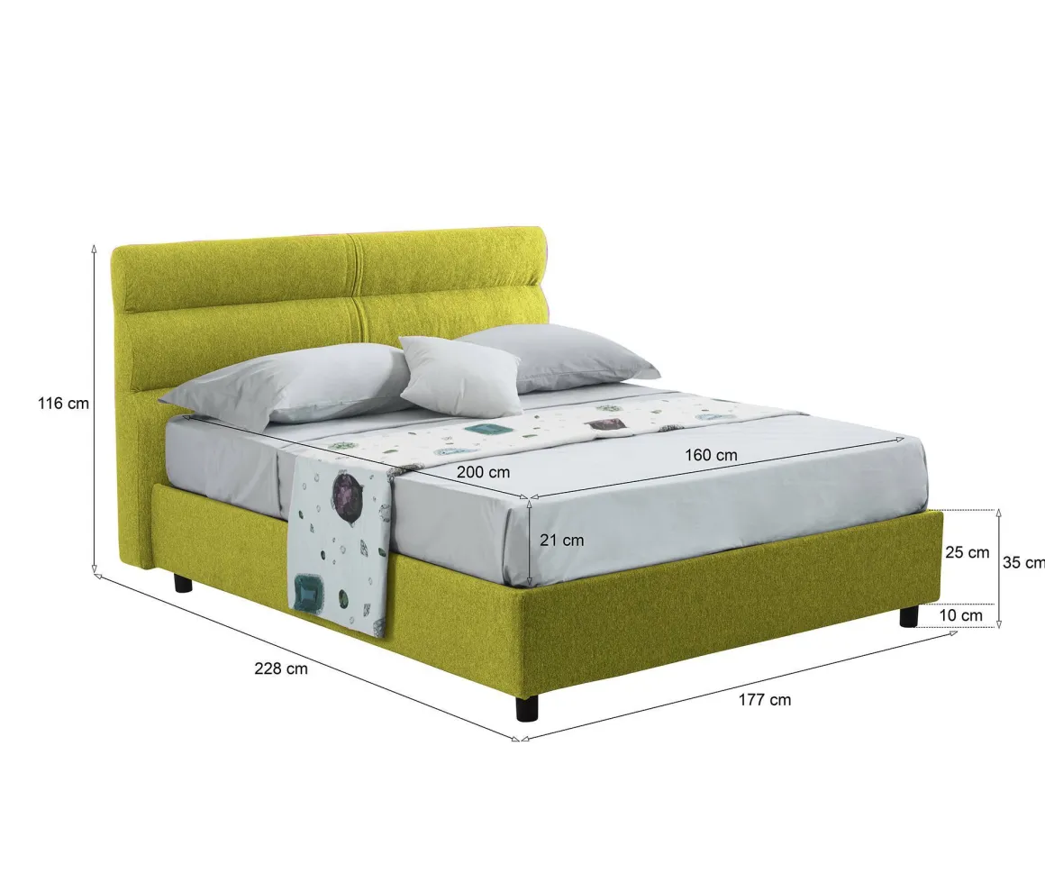 Letti Matrimoniali|Letti Contenitore > Dmora Letto Matrimoniale Materasso Incluso Sfoderabile, Contenitore Made in Italy - Briatico Verde