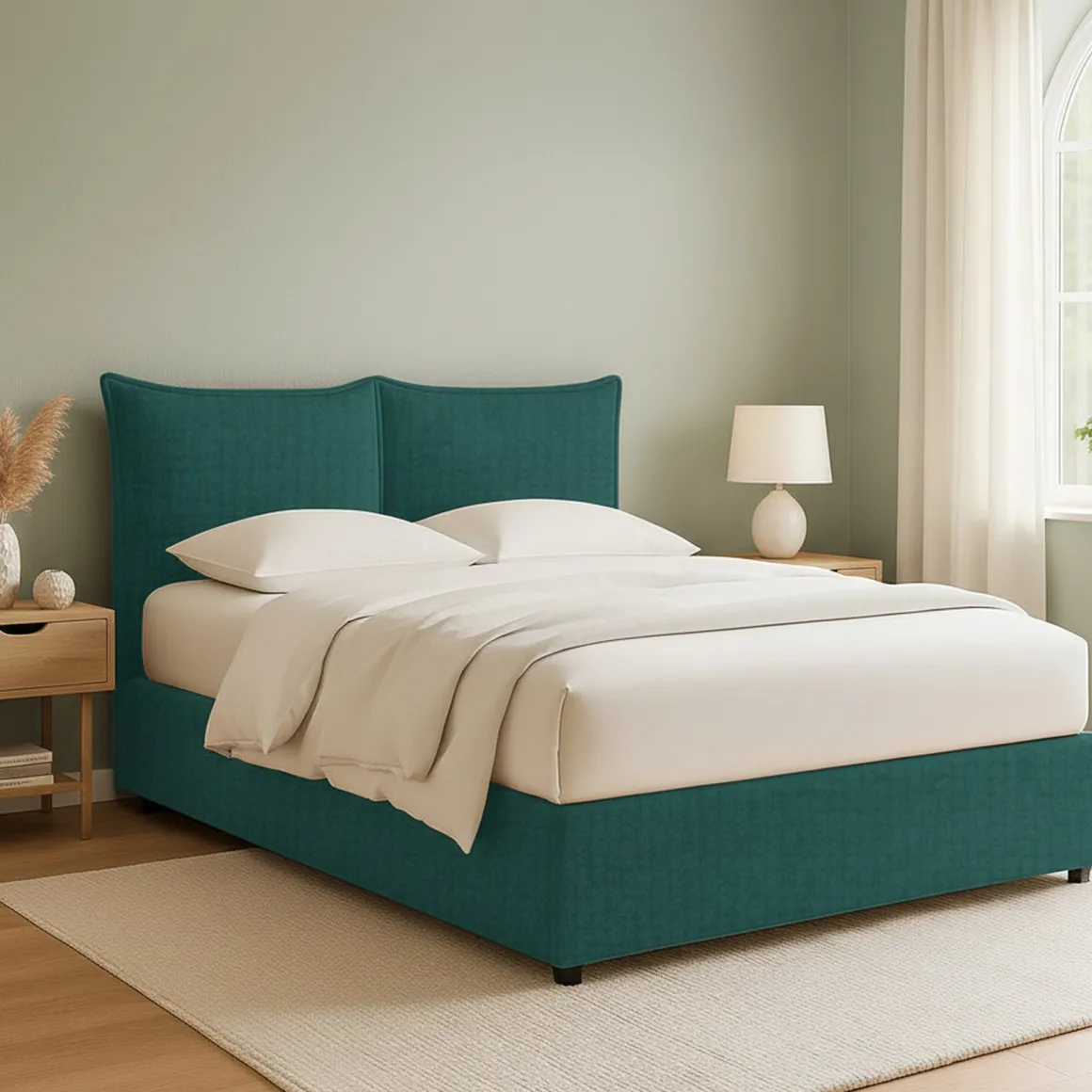 Letti Matrimoniali|Letti Contenitore > Dmora Letto Matrimoniale Sfoderabile Contenitore, Dimensione Materasso 160x190 cm - Colere Verde Petrolio