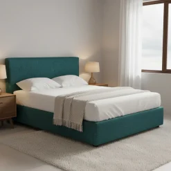 Letti Matrimoniali|Letti Contenitore > Dmora Letto Matrimoniale Sfoderabile Contenitore, Dimensione Materasso 160x190 cm - Issime Verde Petrolio