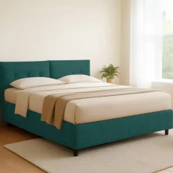 Letto Matrimoniale Verde Petrolio Sfoderabile Contenitore, Dimensione Materasso 160x190 cm - Levice