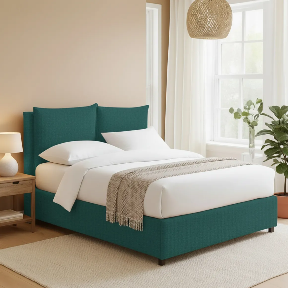 Letto Matrimoniale Verde Petrolio Sfoderabile Contenitore, Dimensione Materasso 160x190 cm - Riesi