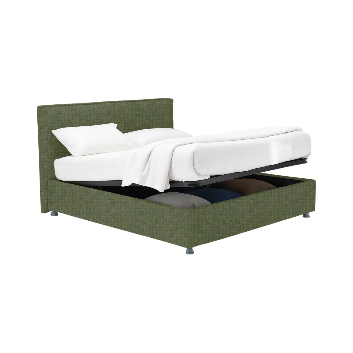Letto Matrimoniale Verde Sfoderabile Contenitore, Dimensione Materasso 160x190 cm - Fasanella