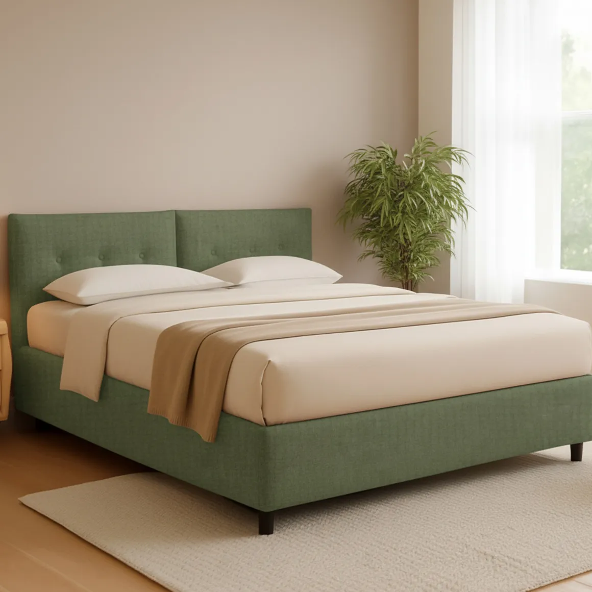 Letto Matrimoniale Verde Sfoderabile Contenitore, Dimensione Materasso 160x190 cm - Levice
