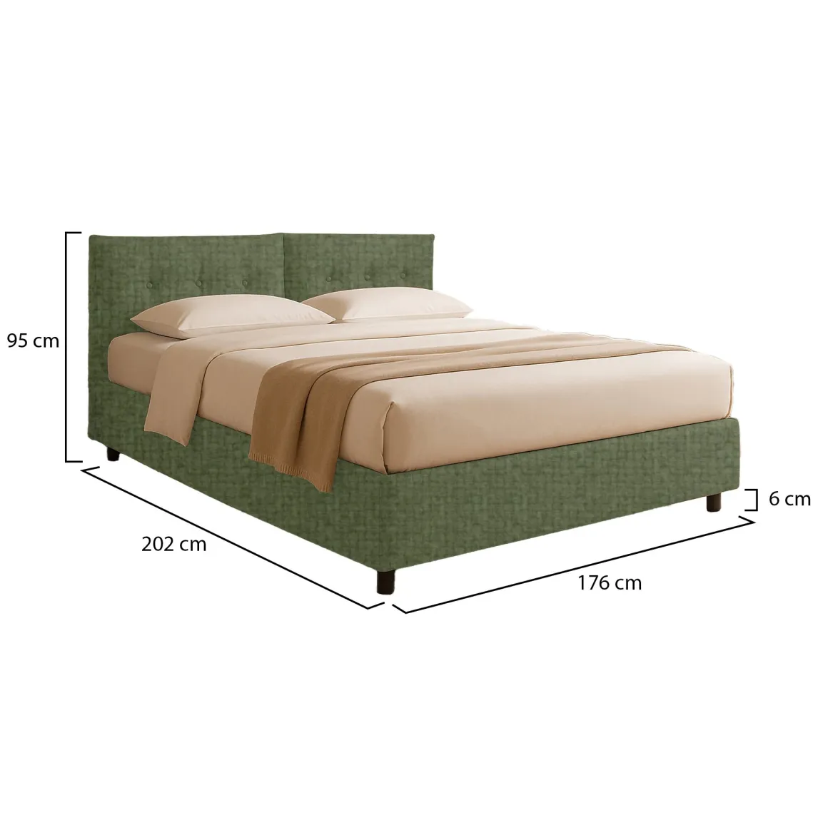 Letto Matrimoniale Verde Sfoderabile Contenitore, Dimensione Materasso 160x190 cm - Levice