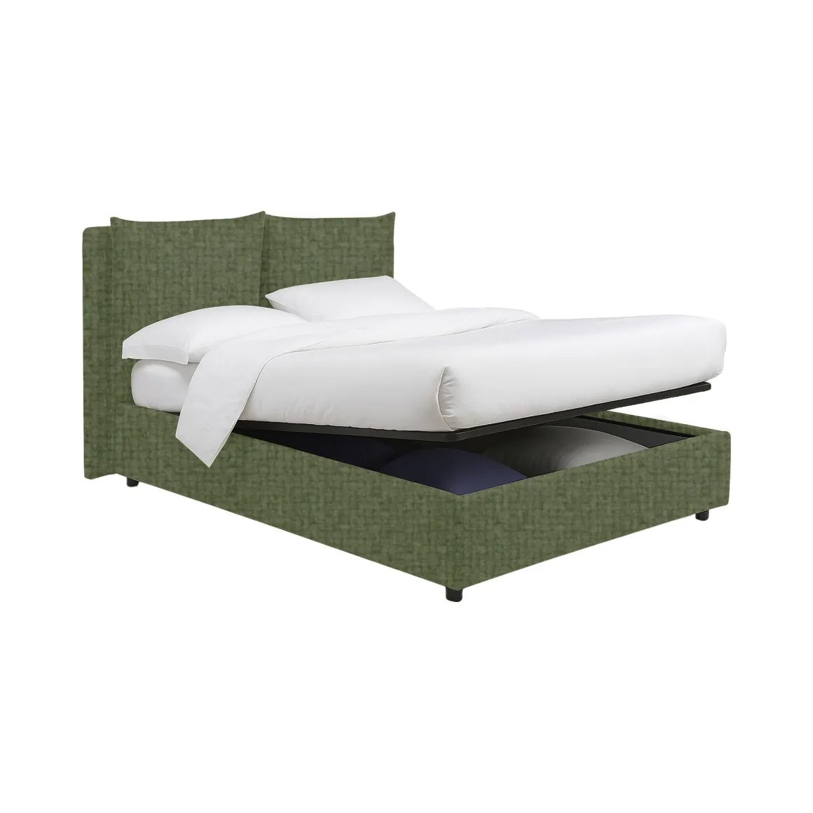 Letto Matrimoniale Verde Sfoderabile Contenitore, Dimensione Materasso 160x190 cm - Riesi