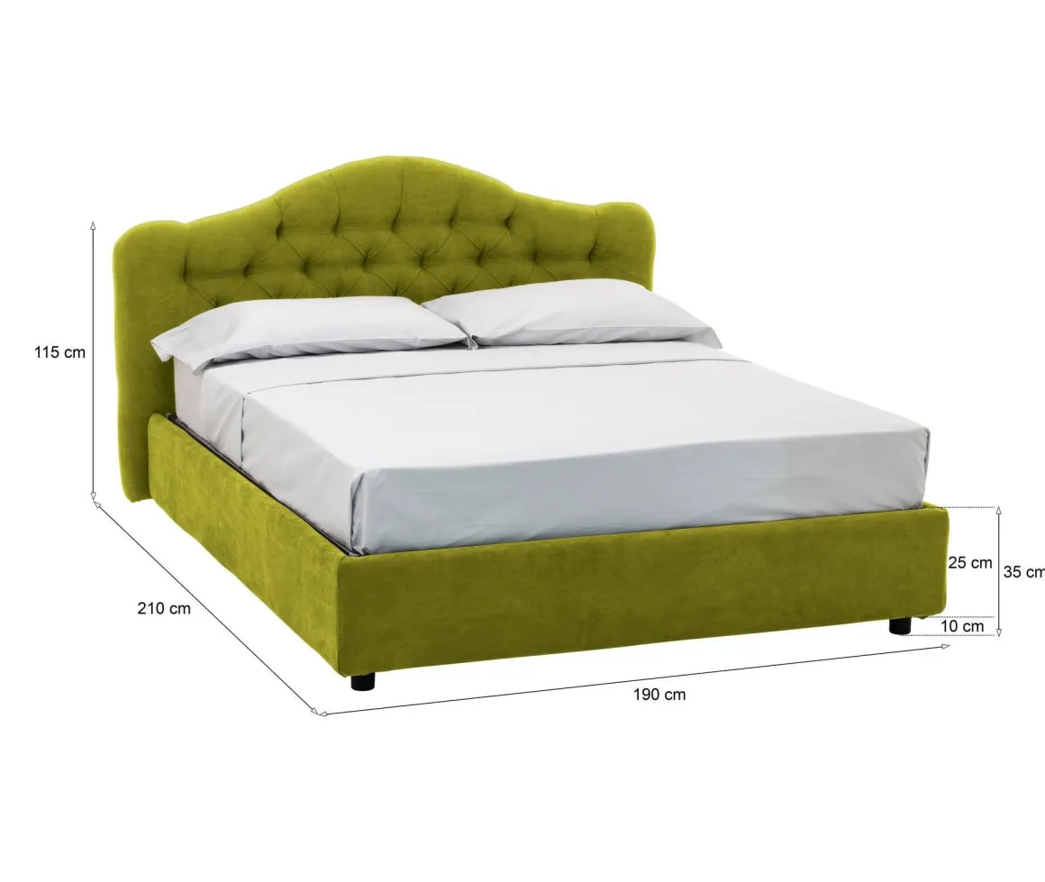Letti Matrimoniali > Dmora Letto Matrimoniale Sfoderabile Contenitore, Dimensione Materasso 160x190 cm Made in Italy - Brienno Verde