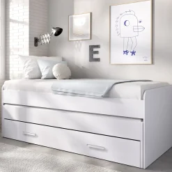 Letti Per Bambini > Dmora Letto per Bambini Contenitore Letto Superiore Adatto a Rete 90x200 cm Senza Piedini, Letto Inferiore Rete non Necessaria, - Glorenza Bianco