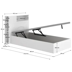 Letto per Bambini Bianco Contenitore, Dimensione Materasso 90x190 cm - Kenai