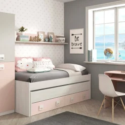 Cameretta|Letti Estraibili > Dmora Letto per bambini compatto 199x96cm bianco e rosa - Asi Rosa, Bianco