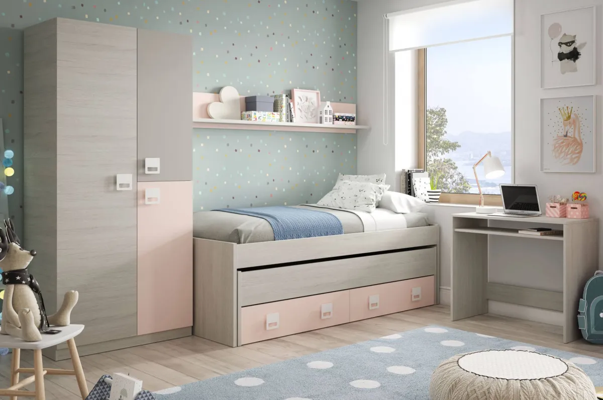 Cameretta|Letti Estraibili > Dmora Letto per bambini compatto 199x96cm bianco e rosa - Asi Rosa, Bianco