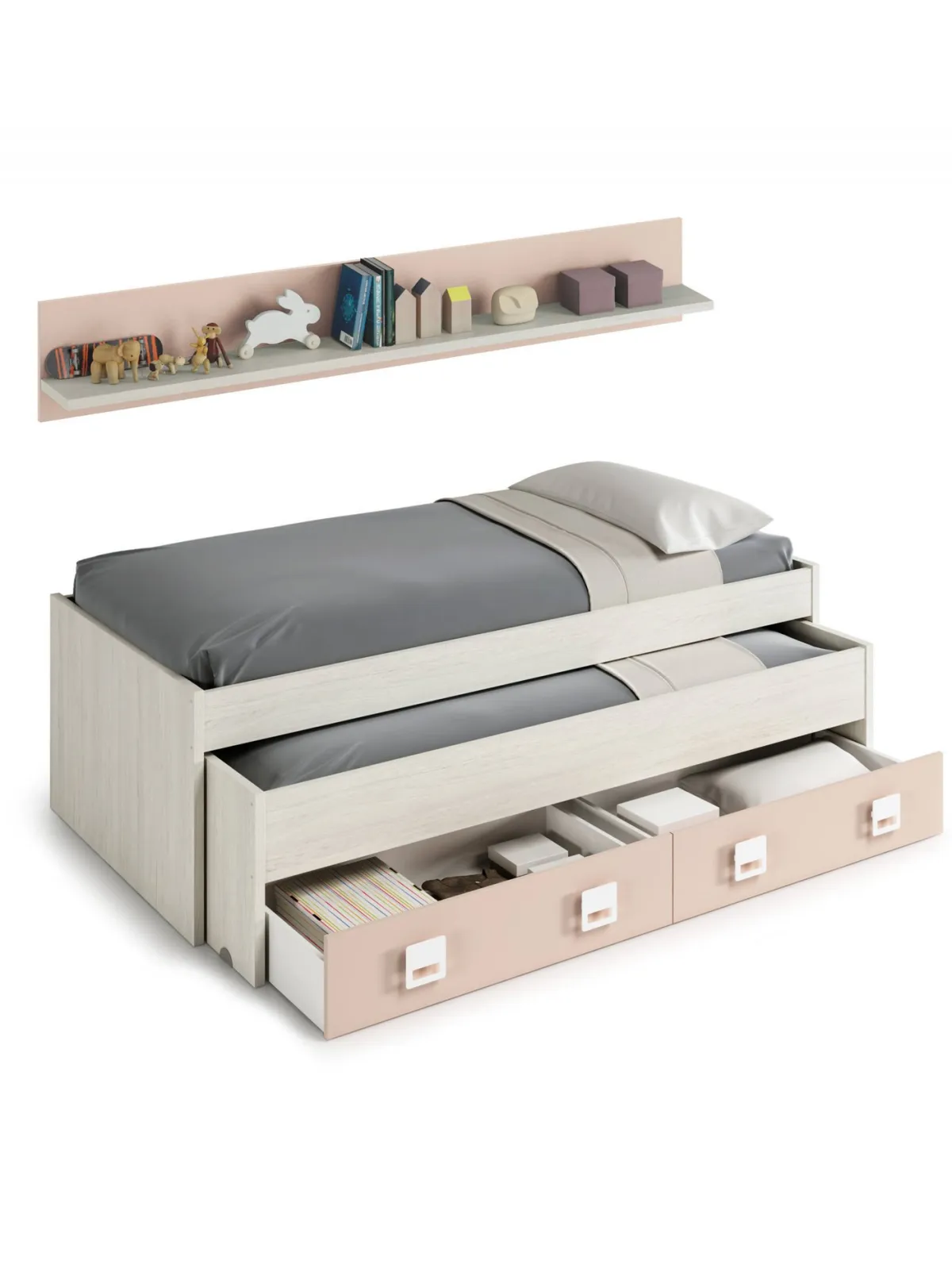 Cameretta|Letti Estraibili > Dmora Letto per bambini compatto 199x96cm bianco e rosa - Asi Rosa, Bianco