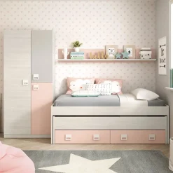 Cameretta|Letti Estraibili > Dmora Letto per bambini compatto 199x96cm bianco e rosa - Asi Rosa, Bianco