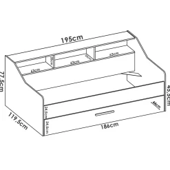 Letto per bambini con ripiani e 1 cassetto 194x120cm bianco - Annya