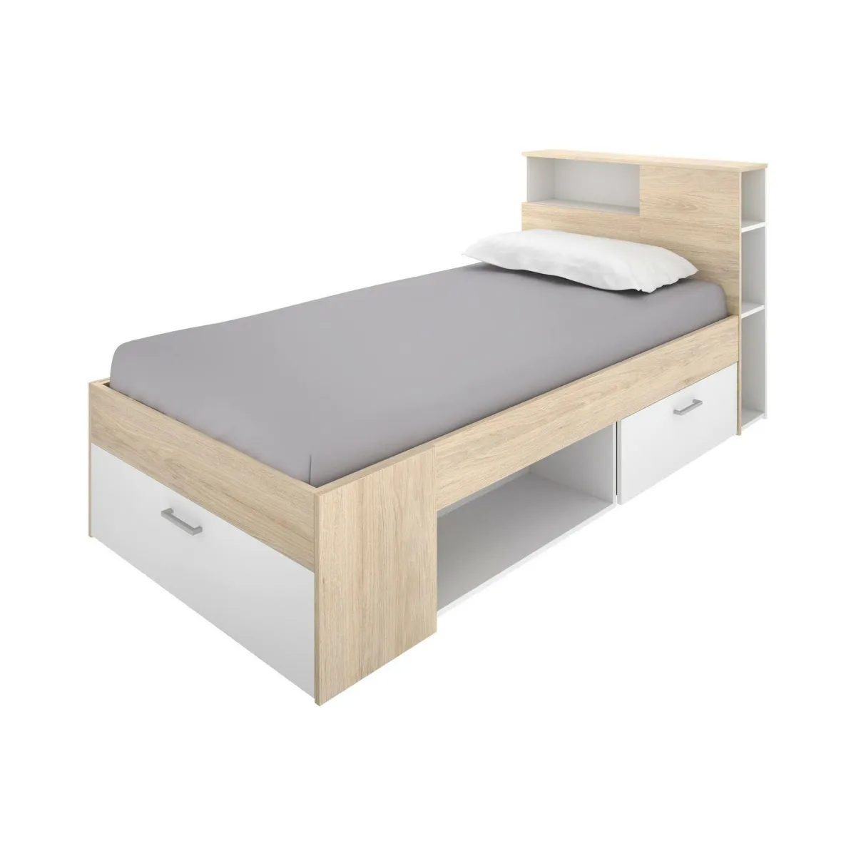 Letti Contenitore|Letti Singoli > Dmora Letto per bambini moderno bianco e rovere 99x218cm adatto per materasso 90x190 cm - Adrielle Marrone, Bianco Rovere