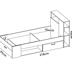 Letti Contenitore|Letti Singoli > Dmora Letto per bambini moderno bianco e rovere 99x218cm adatto per materasso 90x190 cm - Adrielle Marrone, Bianco Rovere