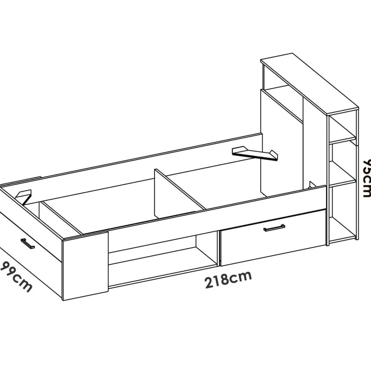 Letti Contenitore|Letti Singoli > Dmora Letto per bambini moderno bianco e rovere 99x218cm adatto per materasso 90x190 cm - Adrielle Marrone, Bianco Rovere