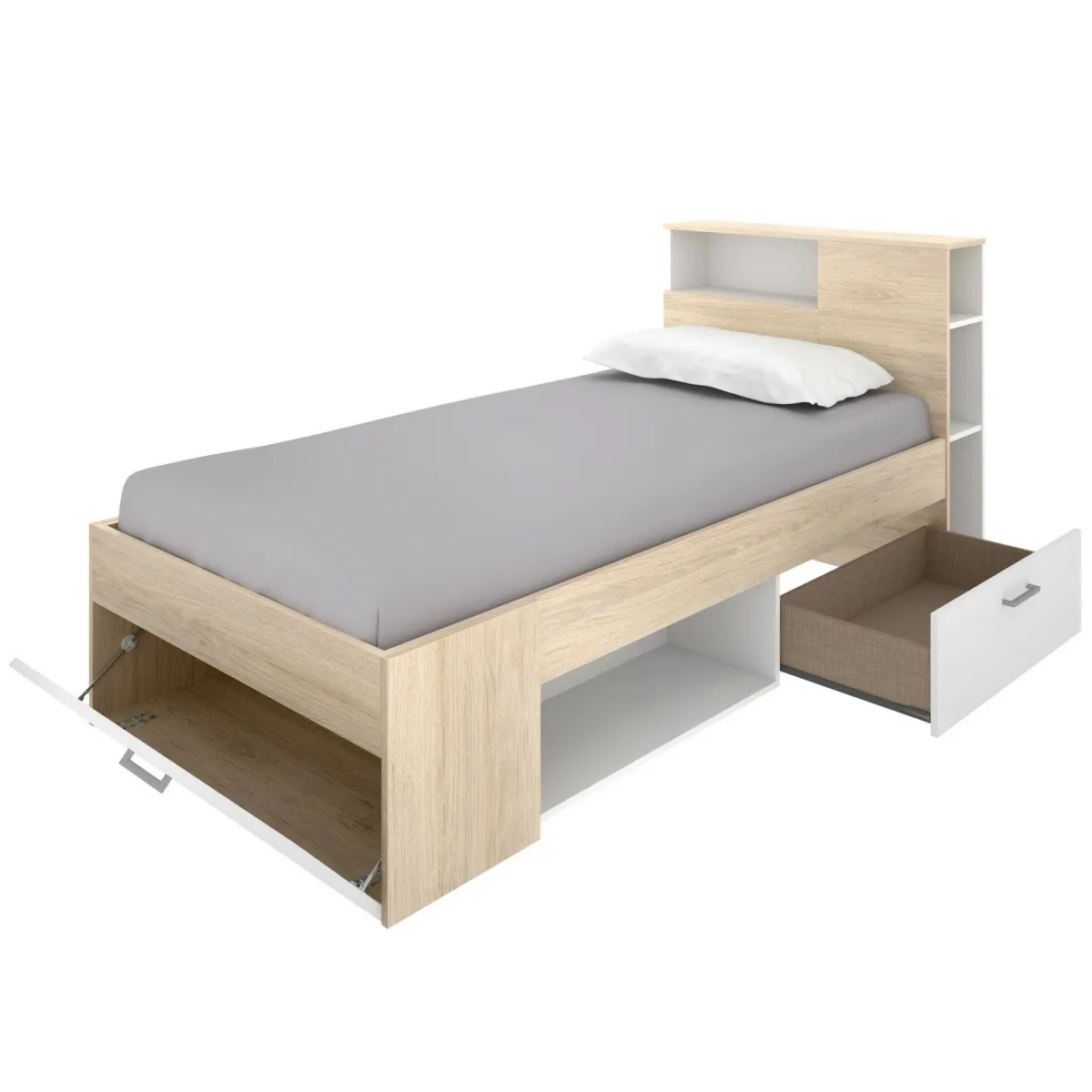 Letti Contenitore|Letti Singoli > Dmora Letto per bambini moderno bianco e rovere 99x218cm adatto per materasso 90x190 cm - Adrielle Marrone, Bianco Rovere