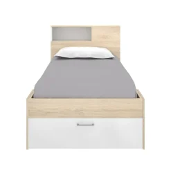 Letti Contenitore|Letti Singoli > Dmora Letto per bambini moderno bianco e rovere 99x218cm adatto per materasso 90x190 cm - Adrielle Marrone, Bianco Rovere