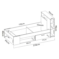 Letto per bambini scaffali e cassetti 218x99cm rovere e antracite - Adrielle