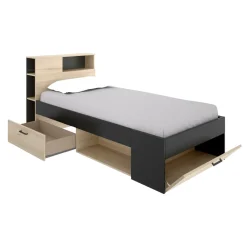 Letto per bambini scaffali e cassetti 218x99cm rovere e antracite - Adrielle