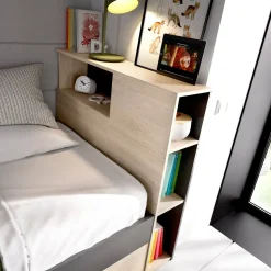 Letto per bambini scaffali e cassetti 218x99cm rovere e antracite - Adrielle
