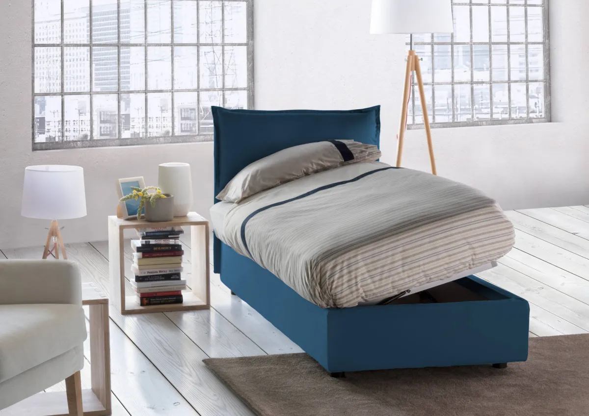 Letti Singoli|Letti Contenitore > Dmora Letto 1 piazza con contenitore 95x205cm moderno - Aren Blu