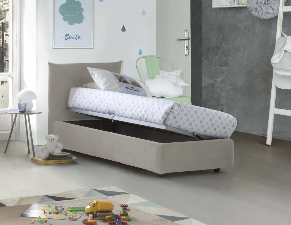 Letti Singoli|Letti Contenitore > Dmora Letto 1 piazza contenitore 110x215cm rivestimento in tessuto - Astianatte Beige