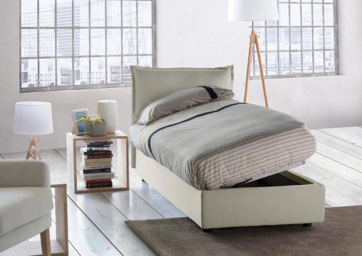 Letto 1 piazza contenitore beige 95x205cm comfort - Aphrodite