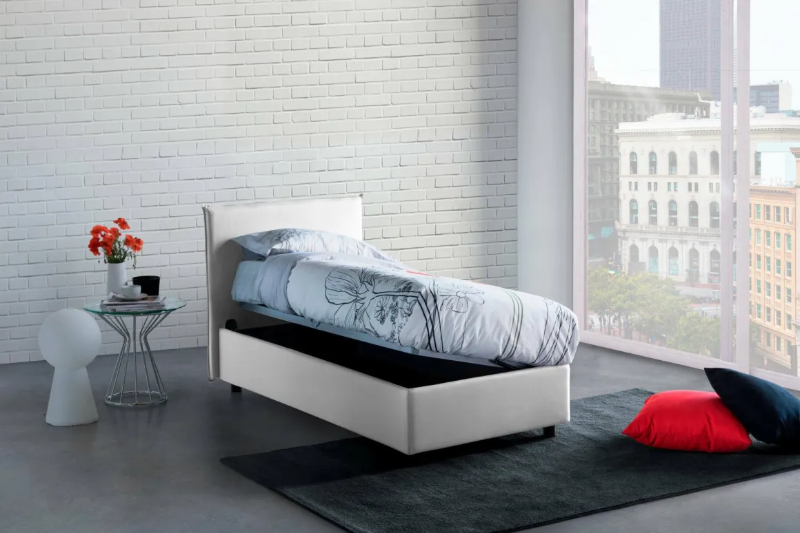 Letto 1 piazza contenitore bianco 95x205cm comfort - Astor