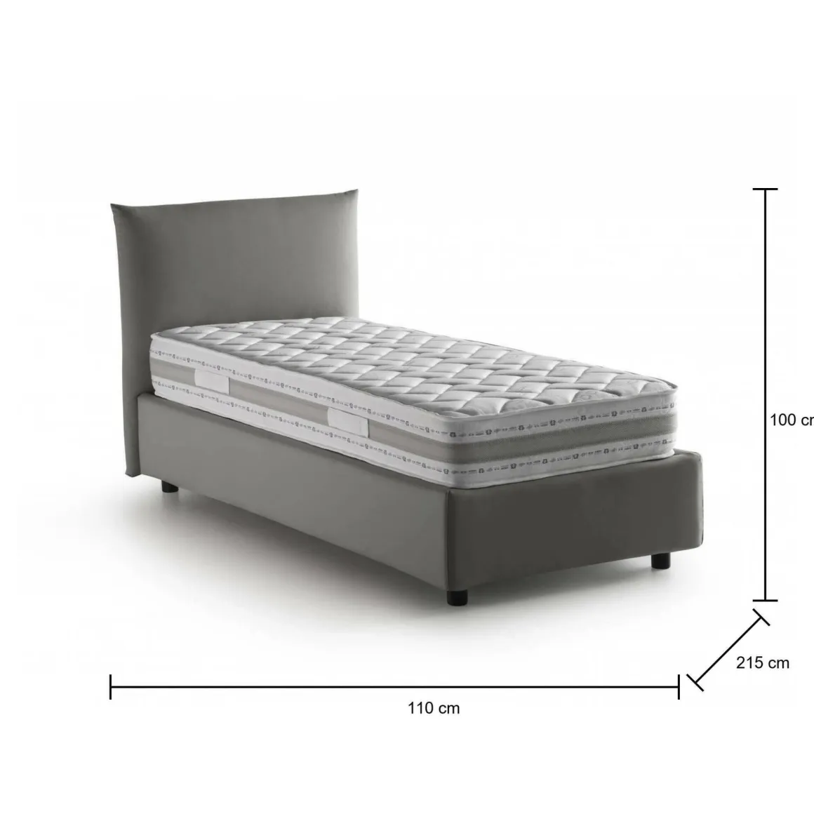 Letto 1 piazza contenitore grigio 110x215cm materasso incluso - Azeglio
