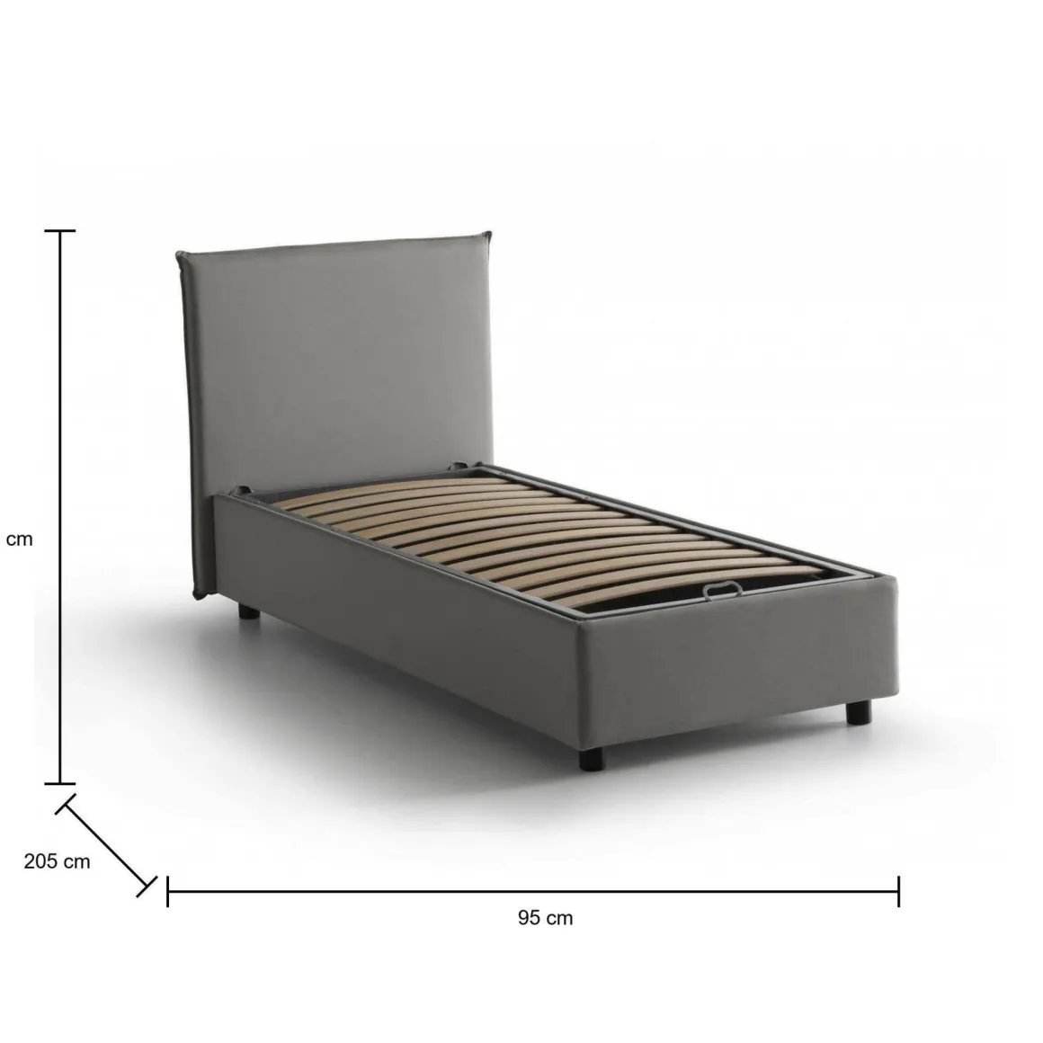 Letto 1 piazza contenitore grigio 95x205cm sfoderabile - Argentino