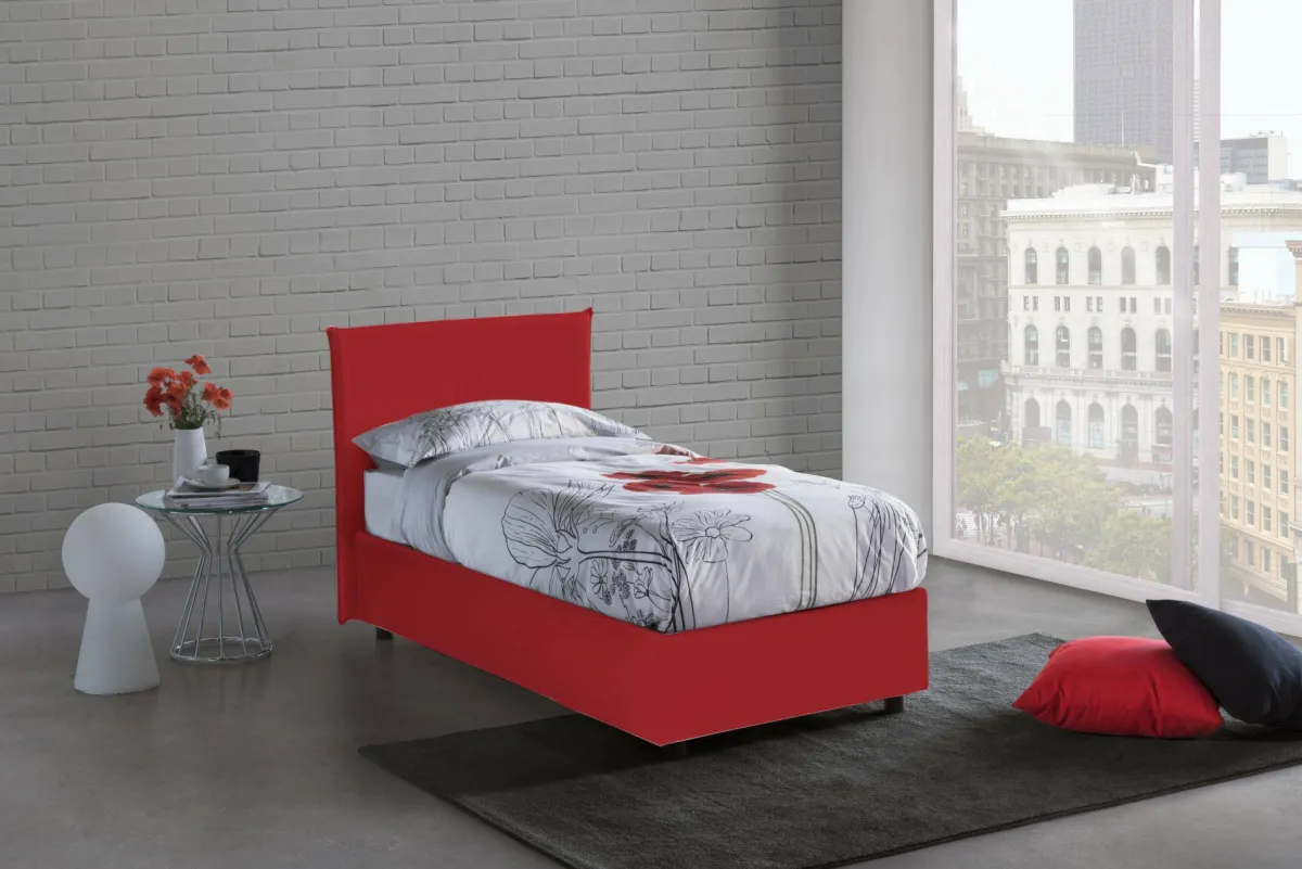 Letti Singoli|Letti Contenitore > Dmora Letto 1 piazza contenitore 105x205cm rivestimento in tessuto - Arminius Rosso