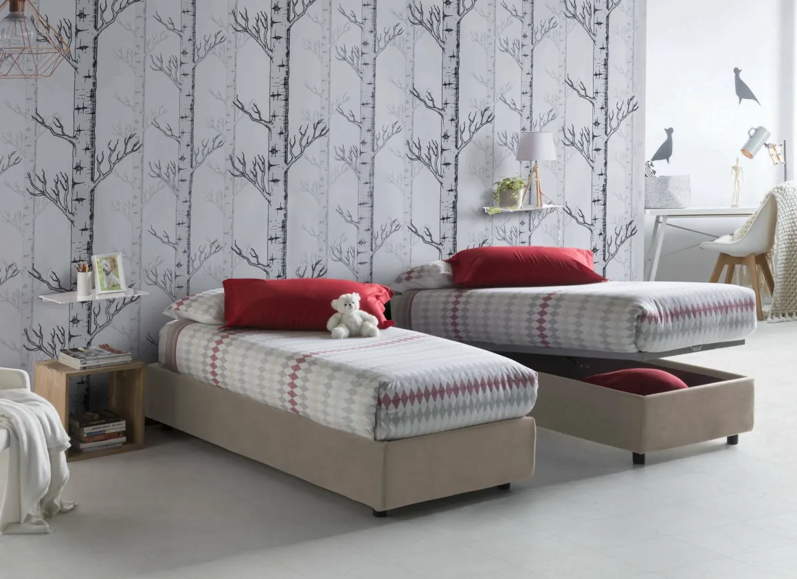 Letto 1 piazza contenitore tortora 95x205cm salvaspazio - Agenta