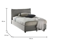 Letto piazza e mezza Abbygale, con materasso Cm 120x200 incluso, Grigio