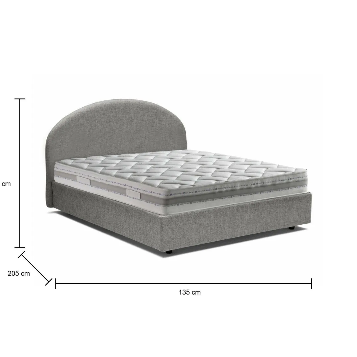 Letto piazza e mezza Acy, con materasso Cm 120x190 incluso, Grigio