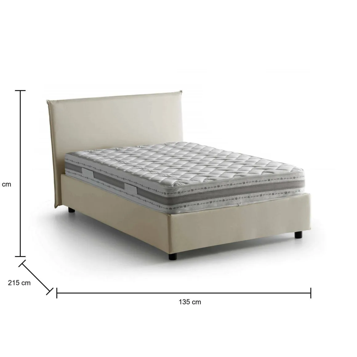 Letto piazza e mezza Alvino, con materasso Cm 120x200 incluso, Beige