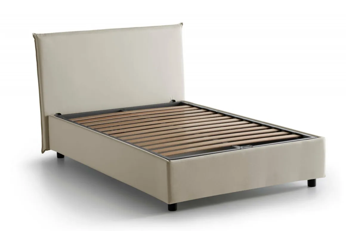 Letto piazza e mezza Alvino, con materasso Cm 120x200 incluso, Beige