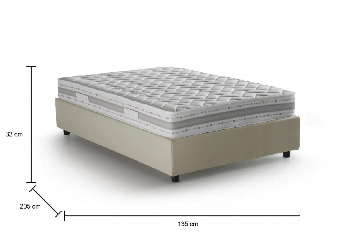 Letto piazza e mezza Alvise, con materasso Cm 120x190 incluso, Beige
